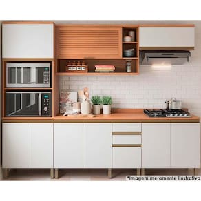 Cozinha Completa Completa Thela Macadâmia (2 Aéreos + 2 Balcões + 1 Paneleiro) 5 Peças Freijo/Branco - Telasul