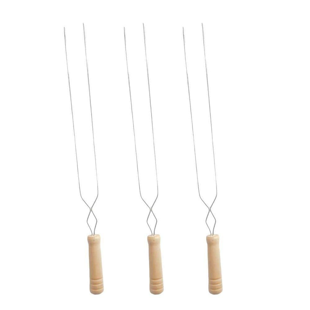 Kit 3 Espetos Duplo Inox Com Cabo Churrasco Churrasqueira