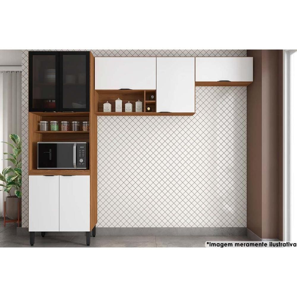 Cozinha Modulada Completa Firenze 3 Peças (2 Aéreos+1Paneleiro) CP07 Amendola/Branco - Demóbile