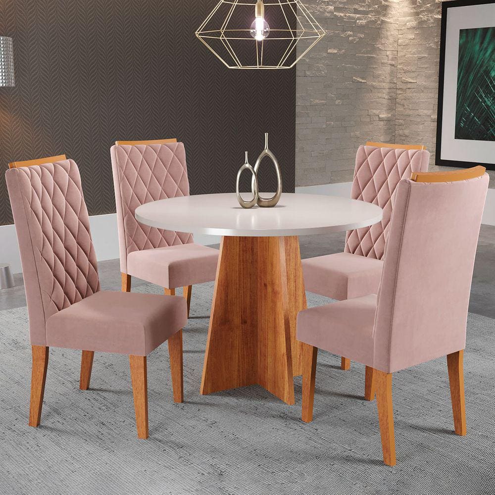Mesa de Jantar 4 Lugares Disney Marrom/Blonde/Veludo Rosa - Viero Móveis