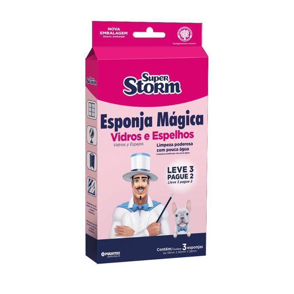 Esponja Mágica Super Storm Vidros E Espelhos 3 Uni. Pulvitec