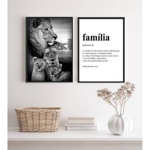 Kit 2 Quadros Para Sala Leões- Família 45X34Cm - Com Vidro