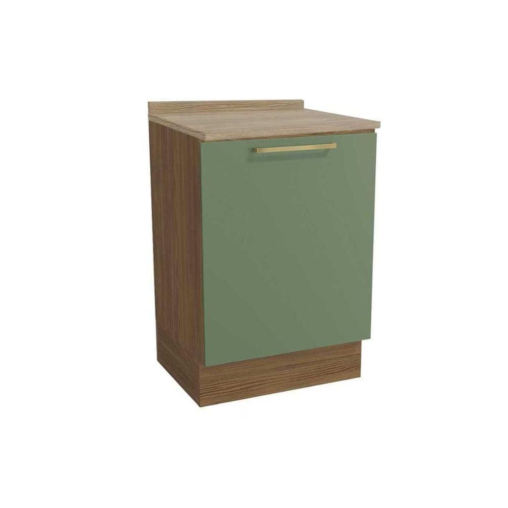 Balcão de Cozinha Botanic M629 1 Porta 60cm c/ Tampo - Kappesberg Nogueira/Oliva/Nogueira - Kappesberg