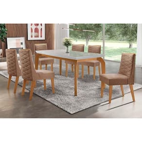 Conjunto: Mesa Sala Jantar Londrina Tampo Madeirado c/ Vidro 180cm + 6 Cadeiras Dafne Imbuia/Chocolate Capuccino - Rufato