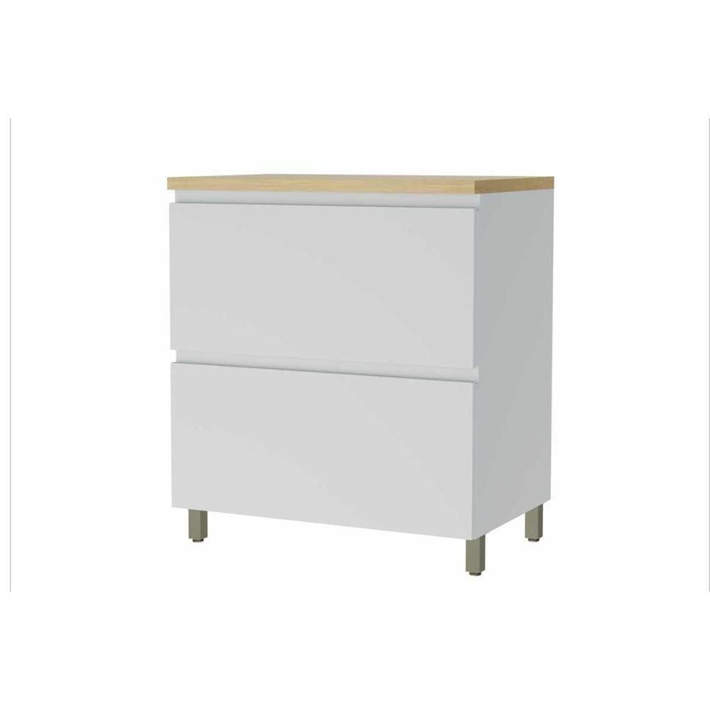 Gabinete de Cozinha Modulado Balcão Rainha 1 Porta Basculante e 1 Gaveta c/ Tampo 80cm Branca/Nature - Nesher