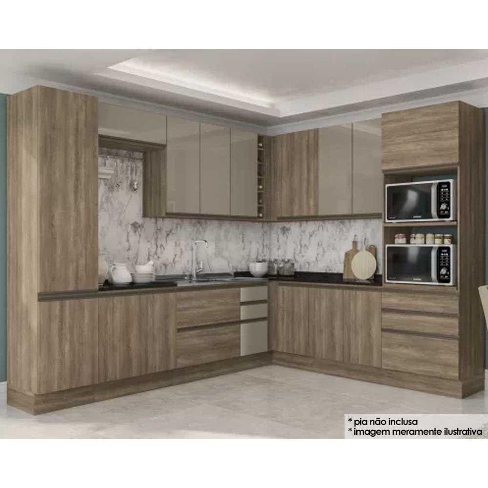 Kit de Cozinha 13 Peças Maxxi 1 (4 Armários + 4 Balcões + 2 Paneleiro + 3 Complementos) CZ204 Nogal-Kappesberg