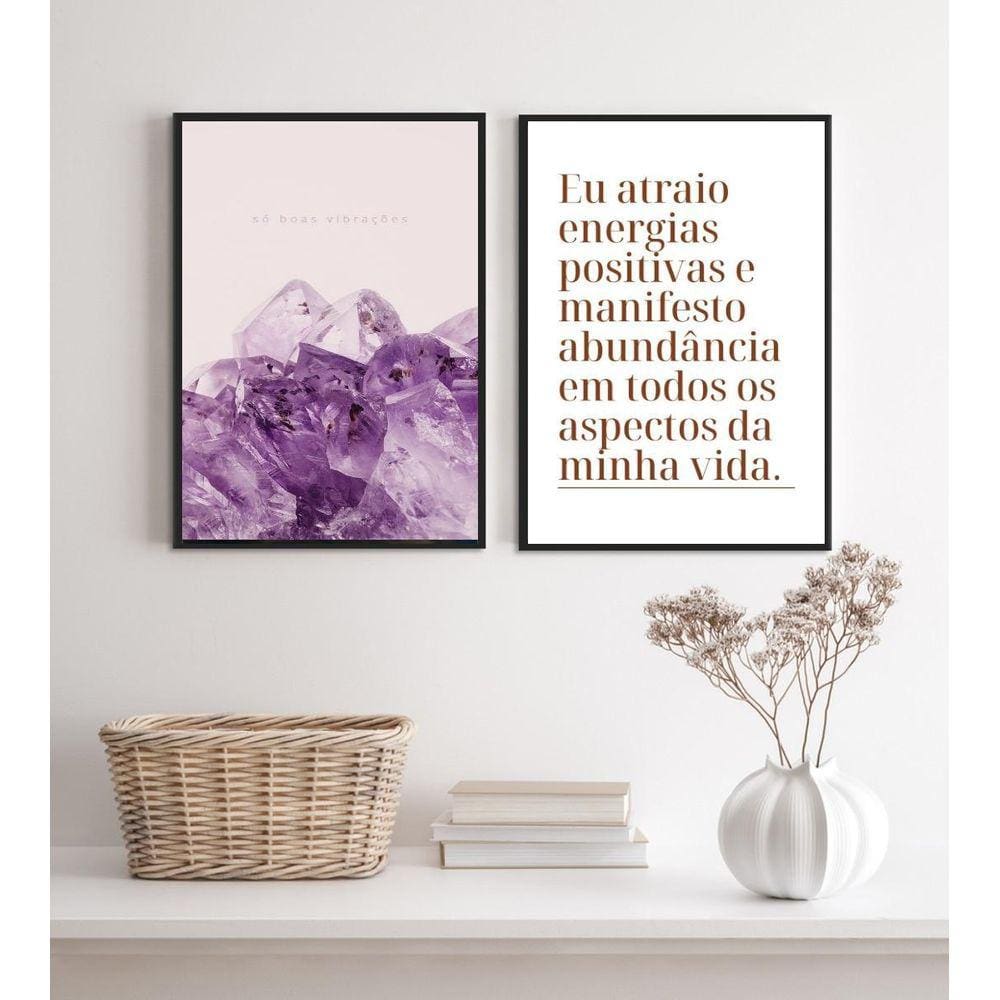 Kit 2 Quadros Energias Positivas- Cristais Abundância