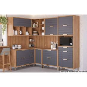 Cozinha Completa Eloise 11 Peças (3Aéros+3Balcões+1Paneleiro+4Complemento) CZ030 Freijo/Titanium - MGM