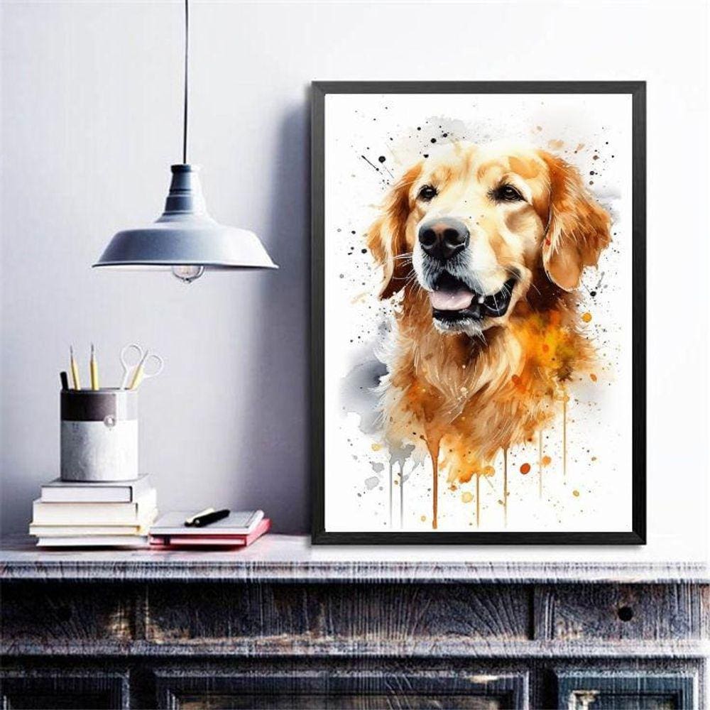 Quadro Decorativo Golden Retriever Aquarela 24X18Cm - Vidro