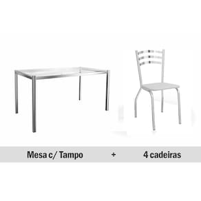 Conjunto: Mesa de Cozinha Reno c/ Tampo de Vidro 150cm + 4 Cadeiras Portugal Cromada/Branco - Kappesberg