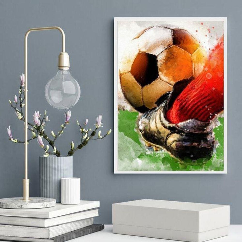 Quadro Decorativo Aquarela Futebol- Vermelho 24X18Cm - Vidro