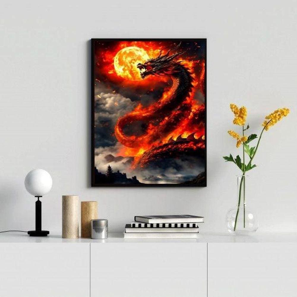 Quadro Decorativo Dragão Com Fogo 33X24Cm