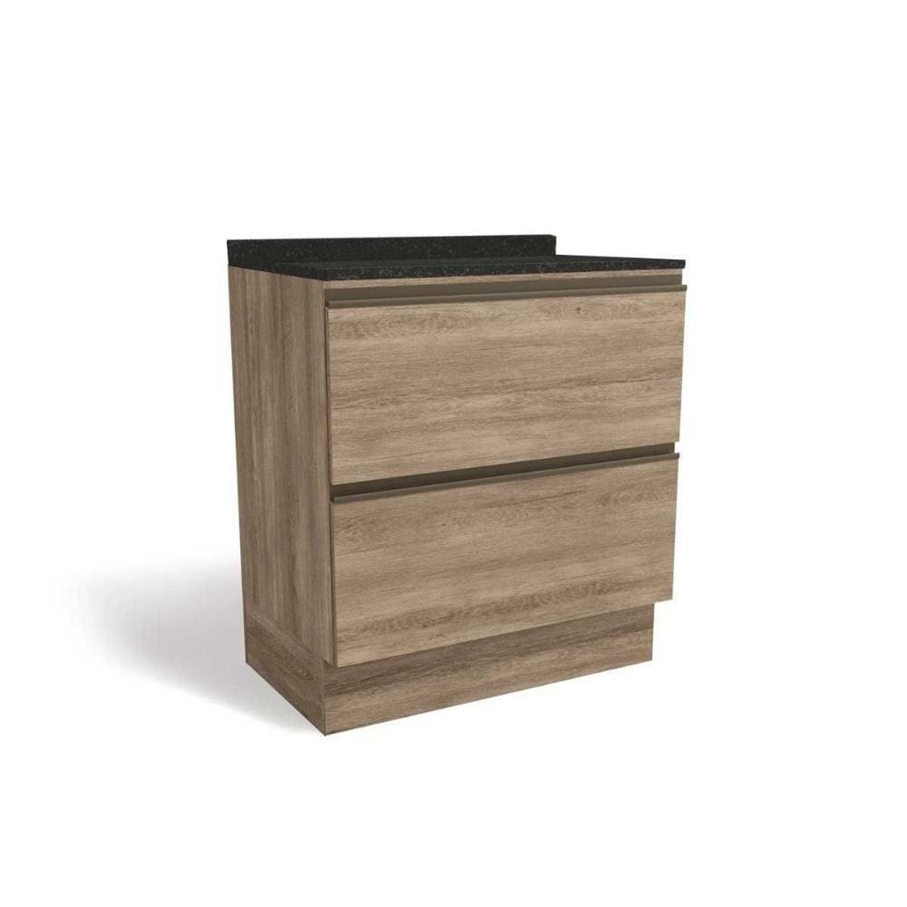 Gabinete de Cozinha Modulado Balcão Maxxi G755 2 Gavetas c/Tampo 80cm Nogal/Preto Brilho - Kappesberg
