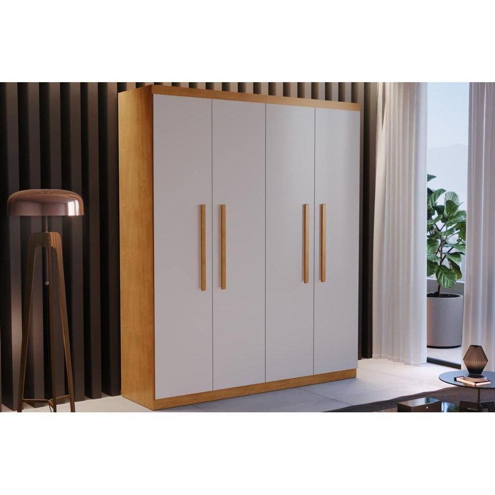 Guarda Roupa Solteiro 4 Portas e 2 Gavetas Espanha Café/Off White - Rufato