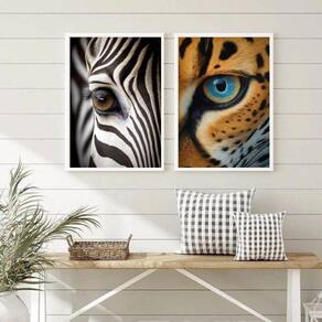Kit 2 Quadros Decorativos Olhos De Animais 33X24Cm