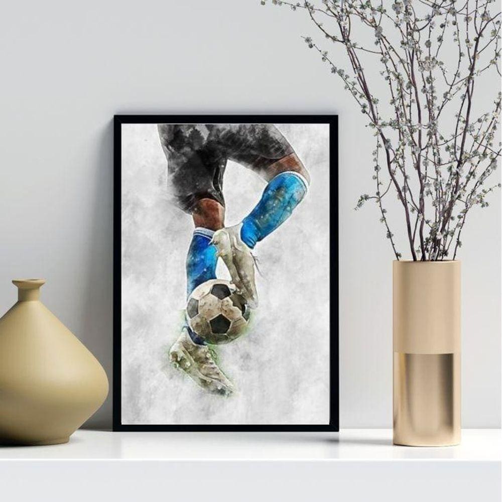 Quadro Decorativo Aquarela Futebol- Azul 45X34Cm