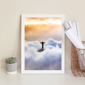 Quadro Decorativo Cristo Redentor Entre Nuvens 33X24Cm