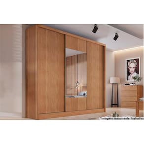 Guarda Roupa Casal 3 Portas de Correr e 6 Gavetas c/Espelho Arezzo Plus Freijo Cumaru - Novo Horizonte