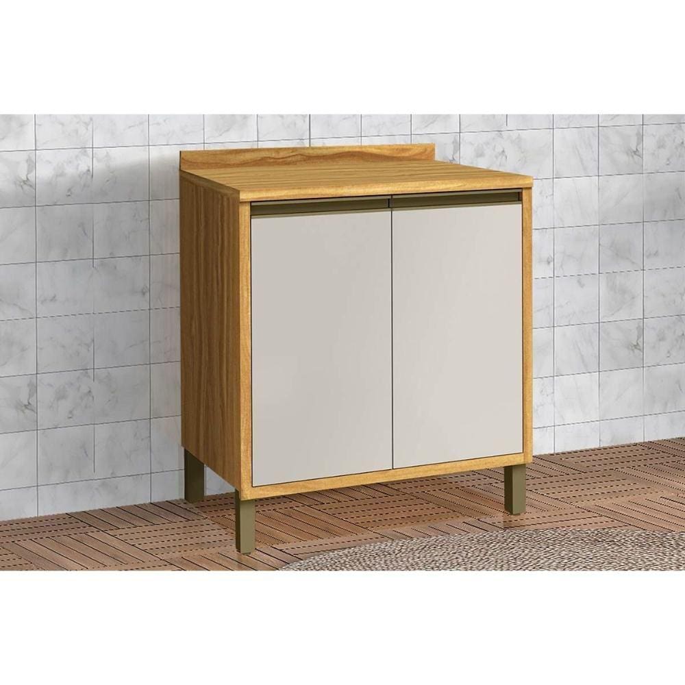 Gabinete de Cozinha Modulado Balcão Tempranillo 2 Portas c/Tampo 80cm Amendoa/Off White - Ronipa