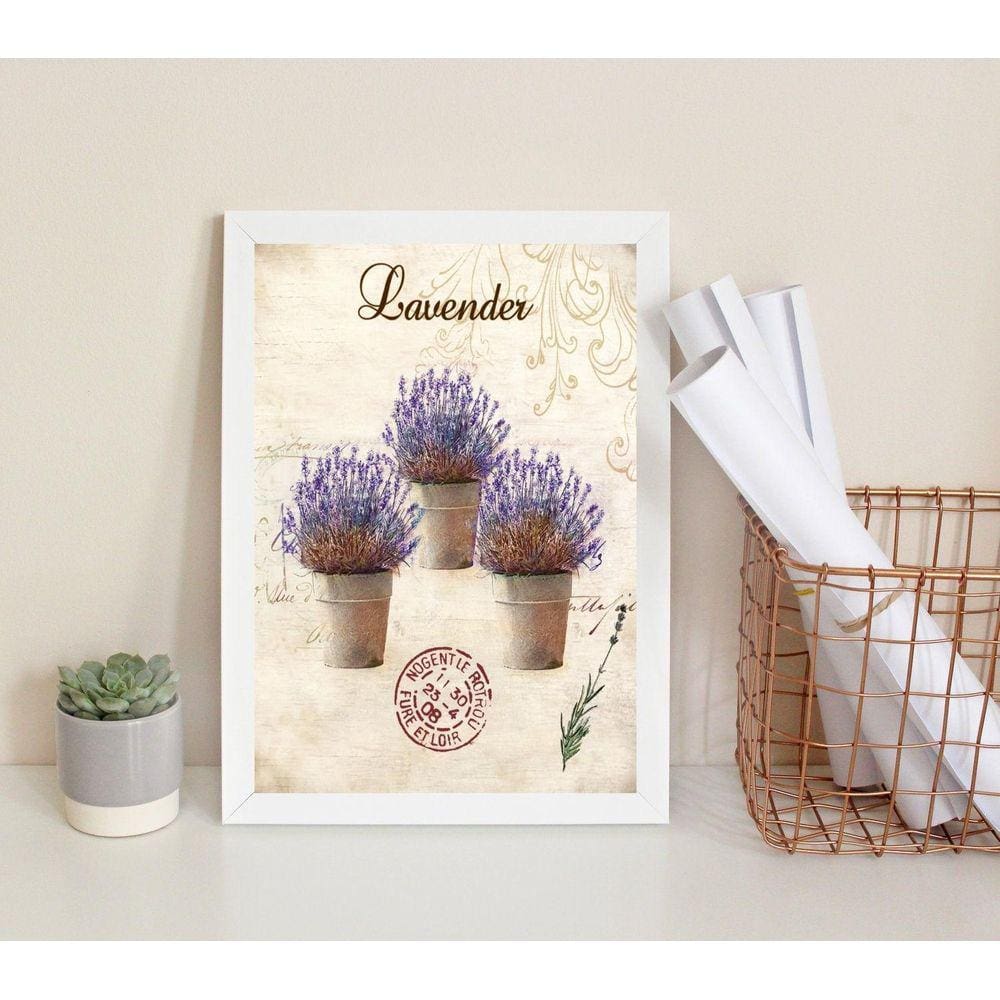 Quadro Decorativo Vasinhos De Lavanda 33X24Cm - Com Vidro