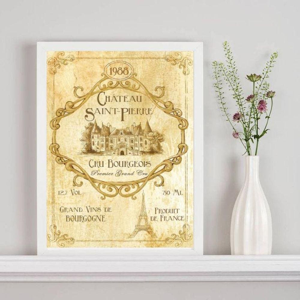 Quadro Decorativo Rótulo De Vinho Vintage 24X18Cm