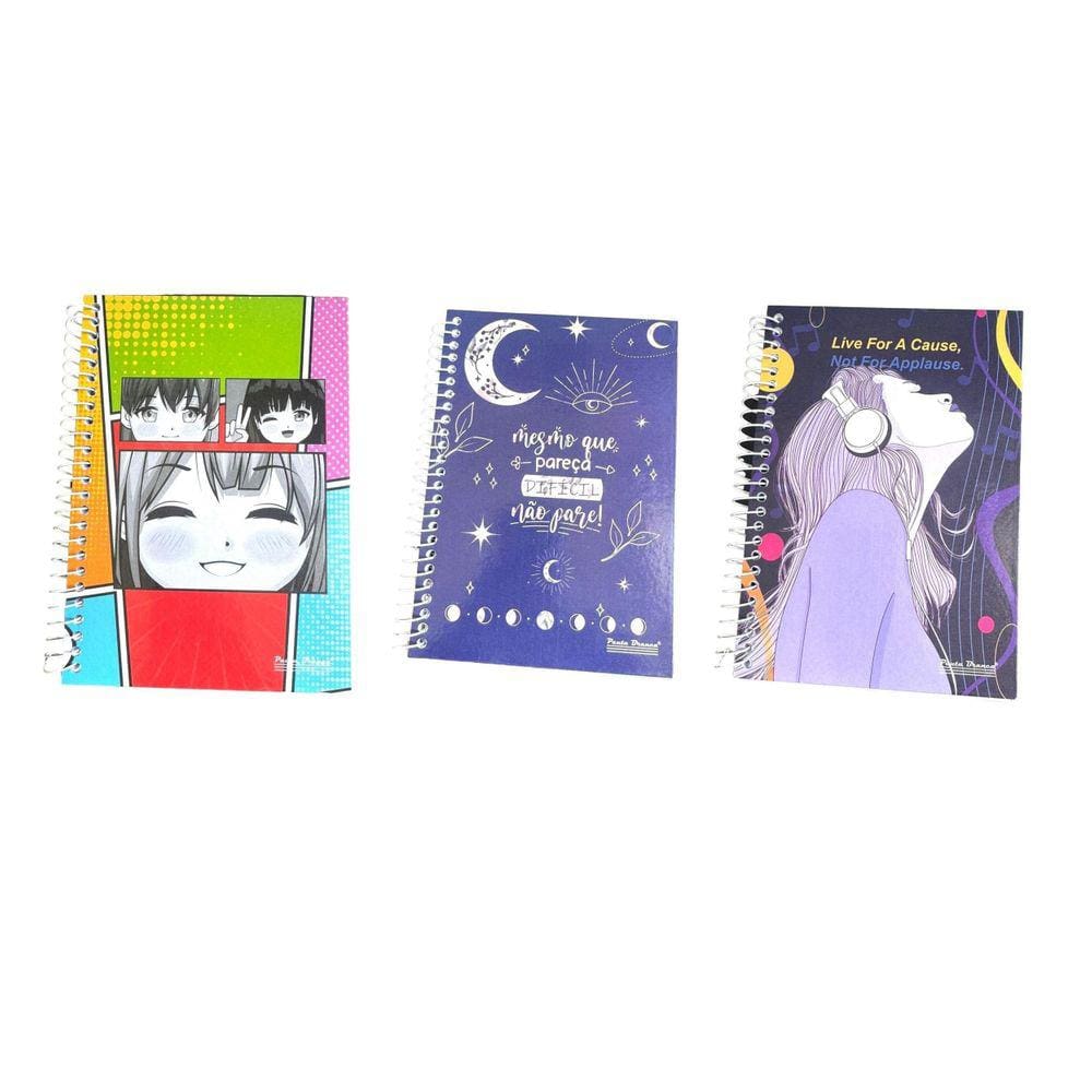 Caderno Espiral Capa Dura Com 96 Folhas Cada De 1/4 Kit 3Un