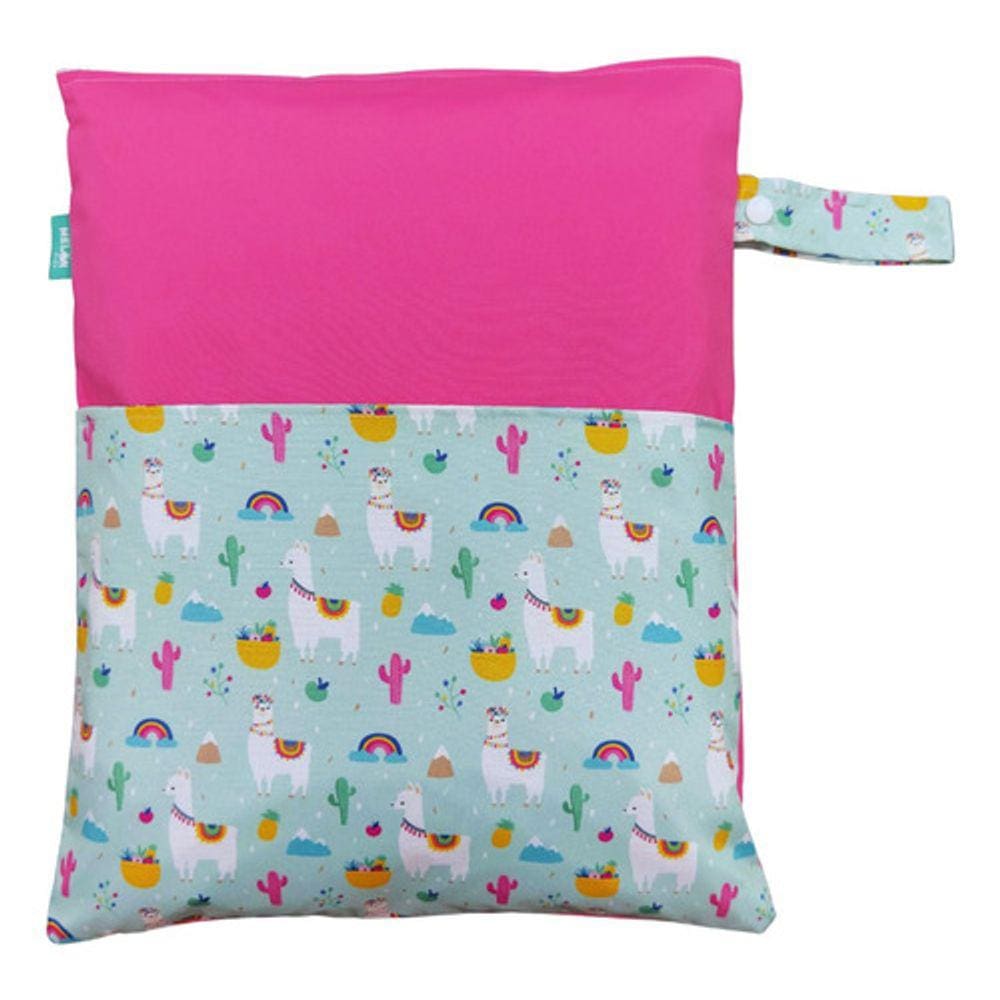 Saco Impermeável Grande Organizador Fralda Roupa Suja Limpa - Lhamas Rosa - Tactel
