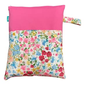 Saco Impermeável Grande Organizador Fralda Roupa Suja Limpa - Flores Rosa - Tactel