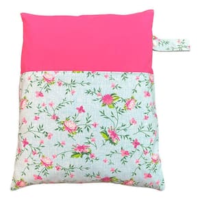 Saco Impermeável Grande Organizador Fralda Roupa Suja Limpa - Flor Pink Fundo Azul