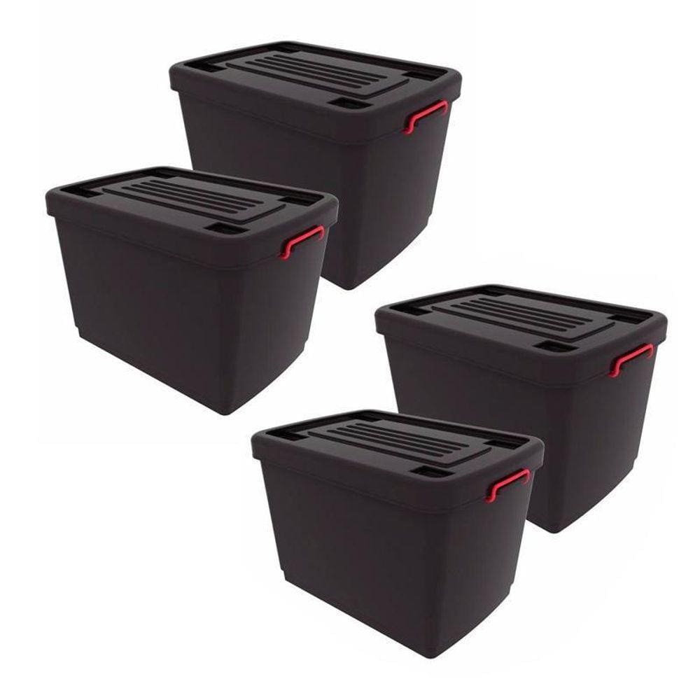 Kit 4 Caixas Organizadoras Heavybox 95L Preta Rodas E Trava
