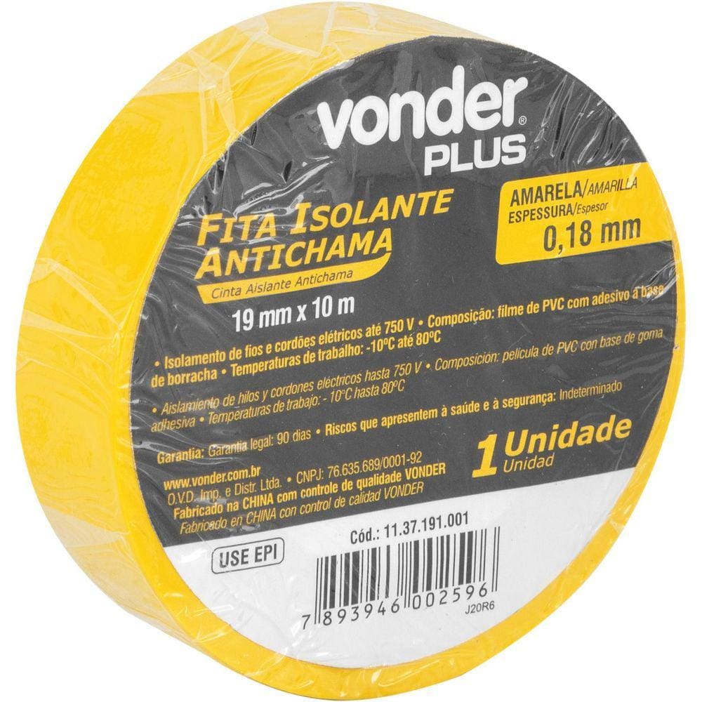 Fita Isolante 19Mmx10M Amarela Vonder Plus Classe A