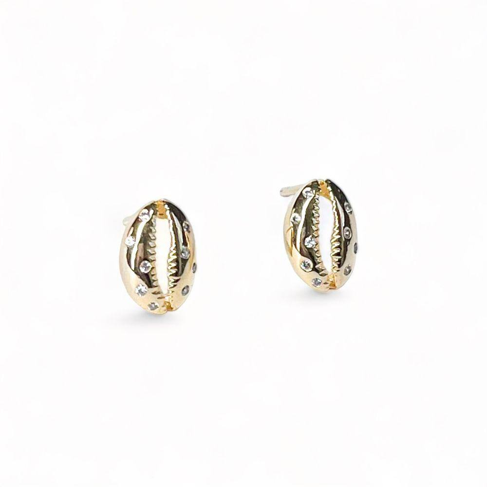 Brinco De Búzios Feminino Com Micro Zircônias Folheado a Ouro 18k Moda Fashion