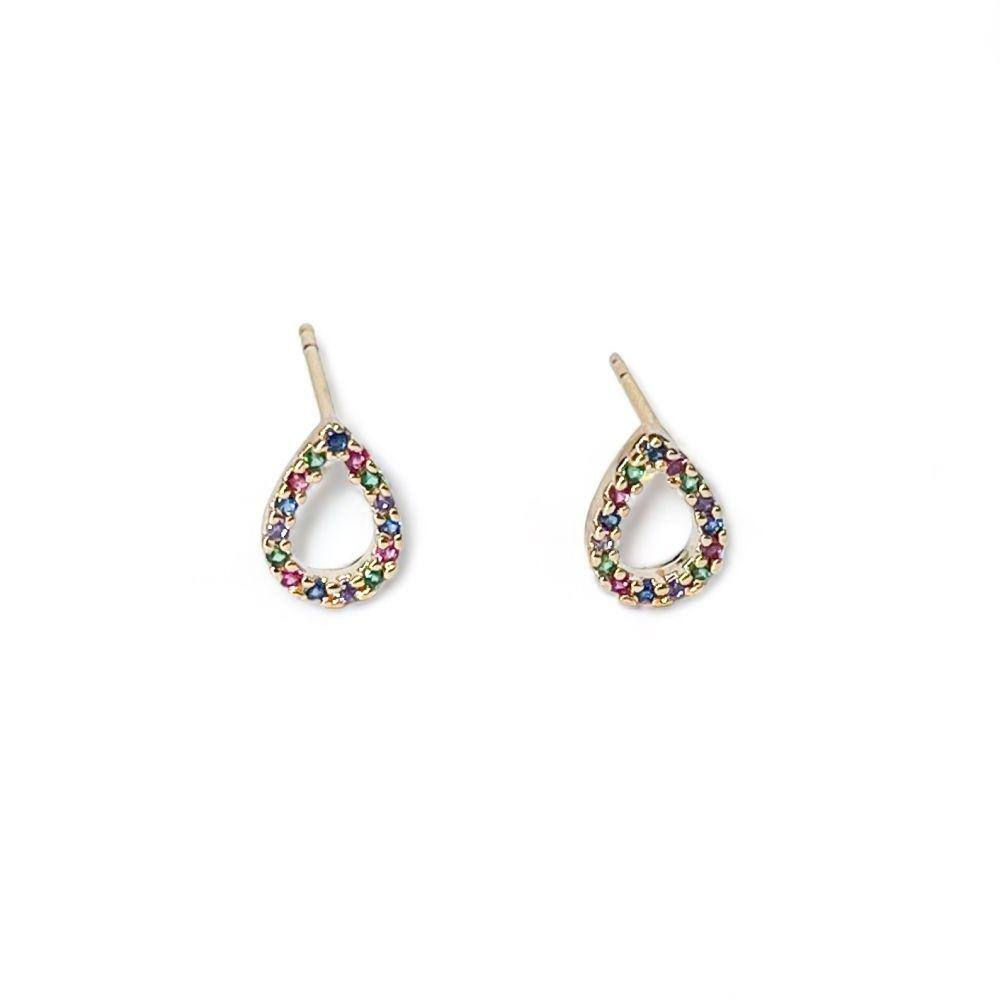 Brinco Feminino De Gota Cravejada Com Zircônias Folheado A Ouro 18K