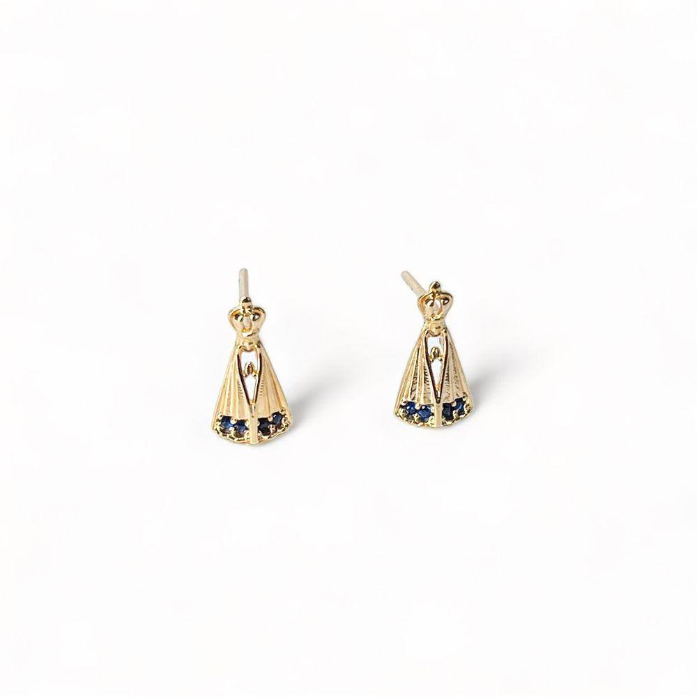 Brinco Feminino Nossa Senhora Aparecida Folheado a Ouro 18k Delicado