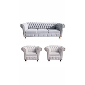 1 Sofá 2M + 2 Poltronas Chesterfield Luiz XV Corano Branco / barbearia, salão de beleza, casa , decoração, recepção