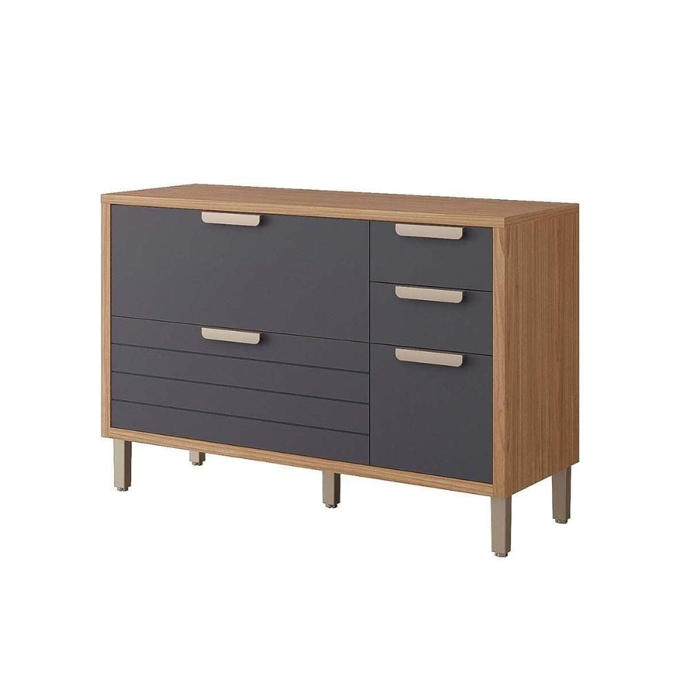 Balcão de Cozinha Modulado Eloise c/4 Gavetas e 1 Porta Basculante Riscada c/Tampo 120 cm Freijo/Titanium - MGM