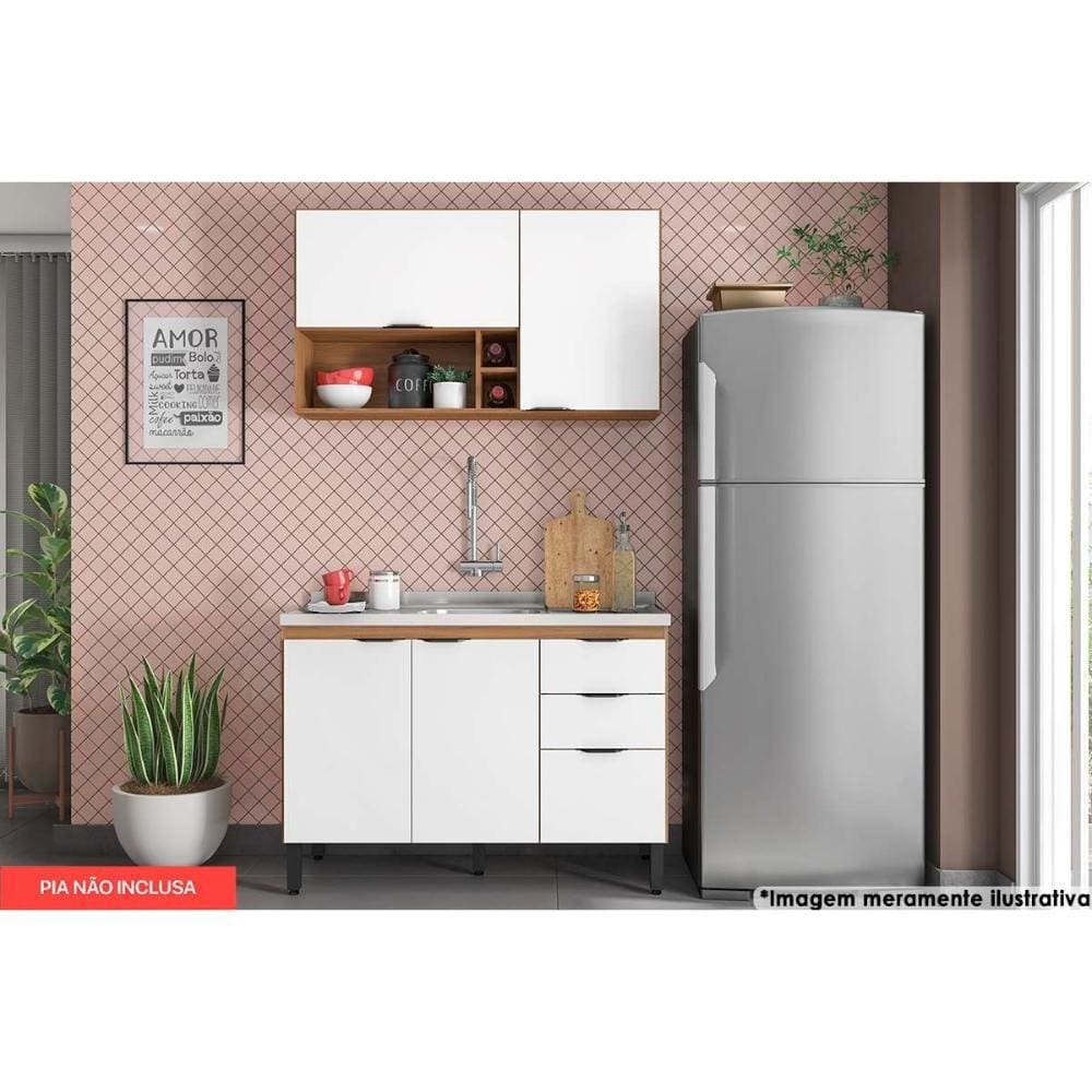 Kit de Cozinha Completa 2 Peças Firenze (1 Aéreo + 1 Balcão) CP11 Amendola/Branco - Demóbile