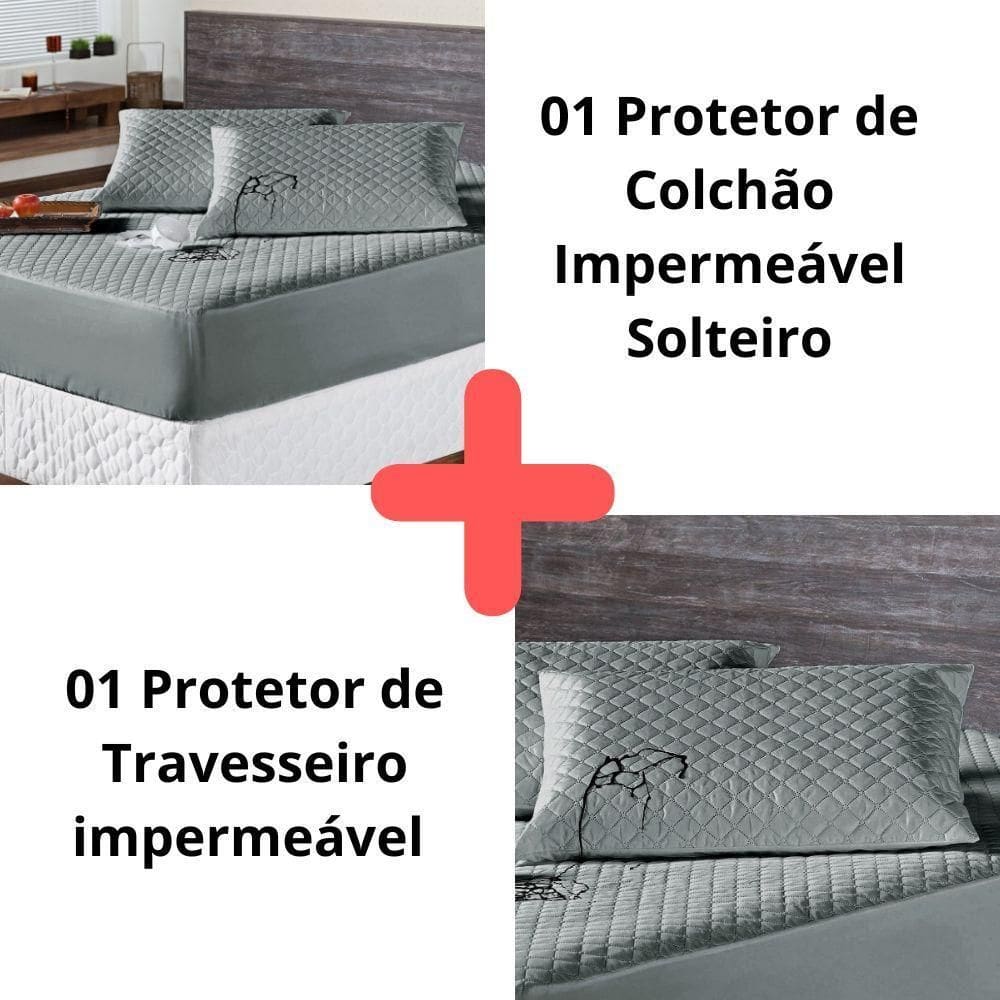 Kit Protetor Colchão Solteiro + Capa Travesseiro Impermeável