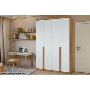 Guarda Roupa Solteiro 4 Portas e 2 Gavetas c/ Pés Alonzo Amêndoa/Branco - Lopas