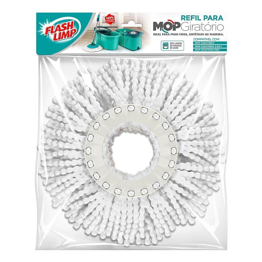 Refil Para Mop Giratorio Pró Flash Limp 100% Em Microfibra