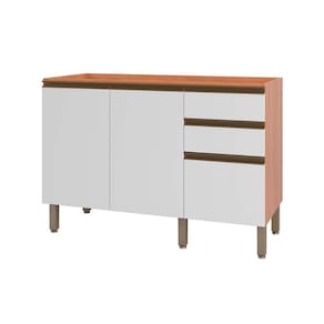 Gabinete de Cozinha Modulado Balcão Macadâmia p/ Pia c/ 2 Portas 120cm Freijo/Branco - Telasul