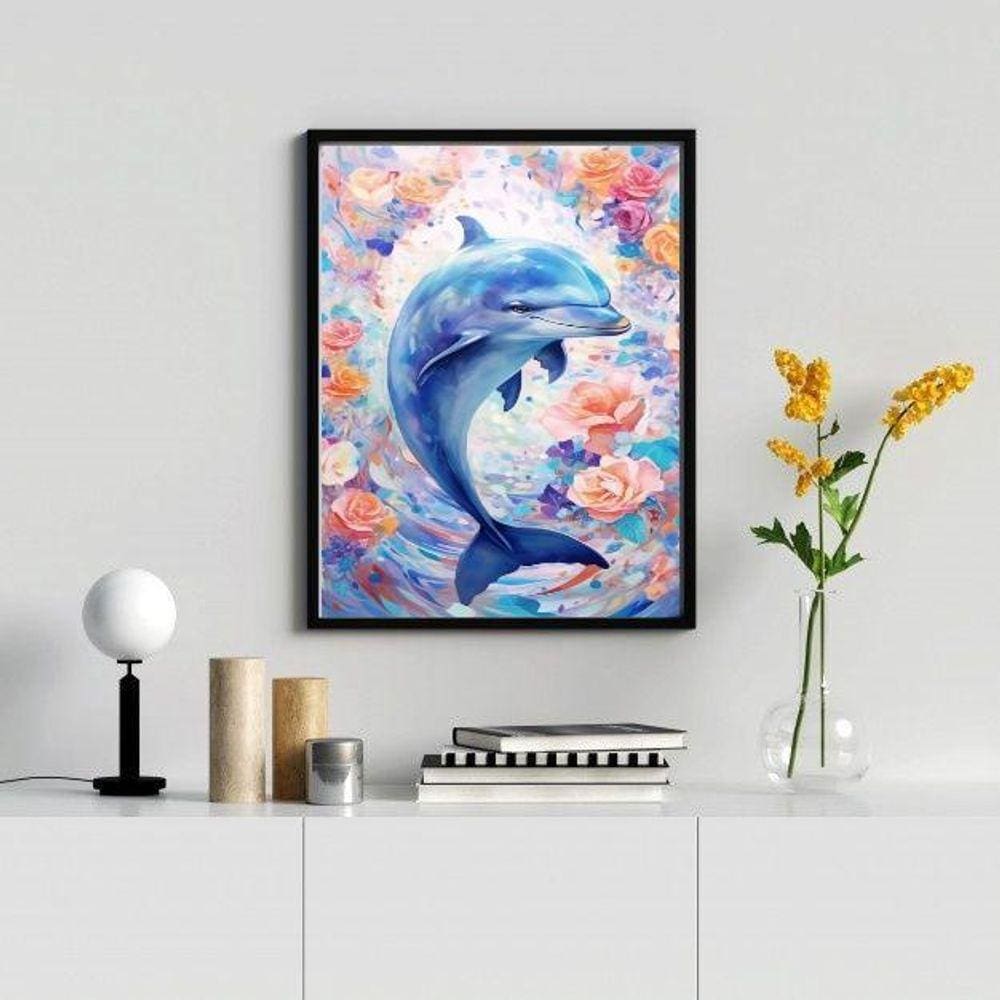 Quadro Decorativo Golfinho Floral 33X24Cm