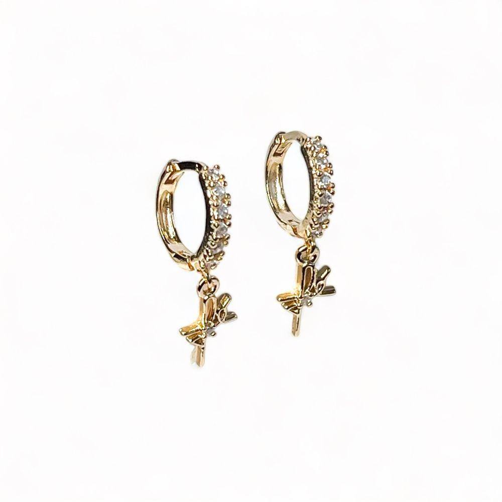 Argola Feminina Cravejada De Zircônias Com Pingente Fé Folheado a Ouro 18k