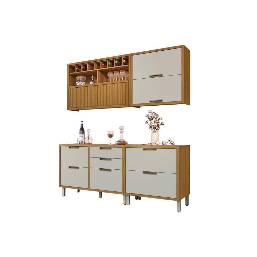 Cozinha Modulada Nesher Imperatriz 4 Peças (2 Balcões + 2 Aéreos) C4P23 Freijo/Off White-Nesher