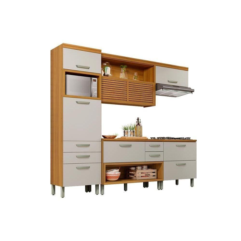 Cozinha Completa Princesa 4 Peças (1 Armário + 2 Balcões + 1 Paneleiro) C4P16 Freijo/Off White - Nesher