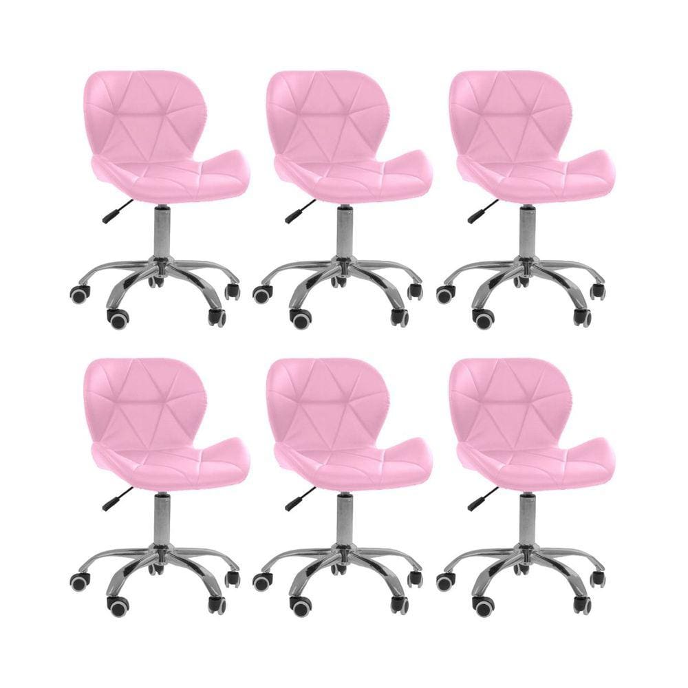 Kit 6 Cadeiras Office Eiffel Slim Ajustável Base Giratória