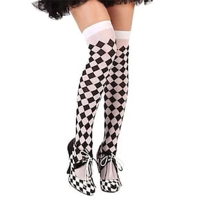 Meia 7/8 Rainha de Copas Losango Quadriculado Xadrez - Festa Fantasia Cosplay Carnaval
