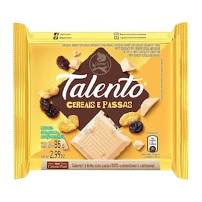 Chocolate Garoto Talento Branco com Cereais e Passas 85g