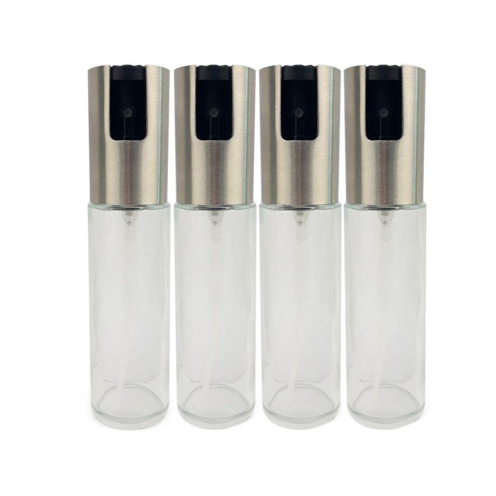 Kit 4 Spray Pulverizador Borrifador Dosador Azeite Vinagre Frasco De Vidro Acabamento Aço Inoxidável