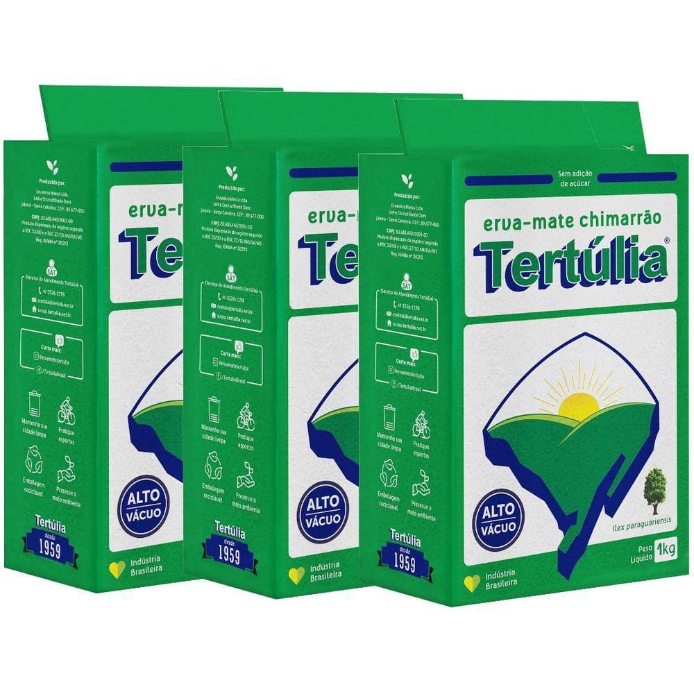 Erva-Mate de qualidade para Chimarrão Embalagem a Vácuo 1kg Kit com 3